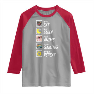 Eat Sleep Anime Gaming Repeat Raglan Shirt Kawaii Otaku Gamer Manga Ramen Lover TS02 Sport Gray Red Print Your Wear