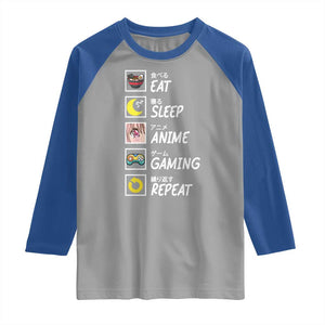 Eat Sleep Anime Gaming Repeat Raglan Shirt Kawaii Otaku Gamer Manga Ramen Lover TS02 Sport Gray Royal Print Your Wear