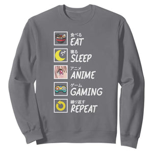 Eat Sleep Anime Gaming Repeat Sweatshirt Kawaii Otaku Gamer Manga Ramen Lover TS02 Charcoal Print Your Wear