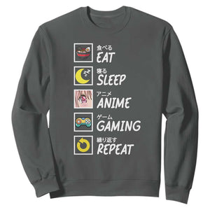 Eat Sleep Anime Gaming Repeat Sweatshirt Kawaii Otaku Gamer Manga Ramen Lover TS02 Dark Heather Print Your Wear