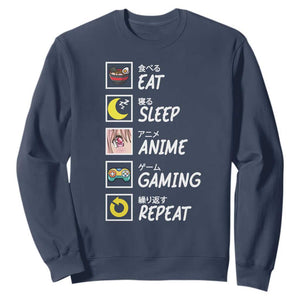 Eat Sleep Anime Gaming Repeat Sweatshirt Kawaii Otaku Gamer Manga Ramen Lover TS02 Navy Print Your Wear