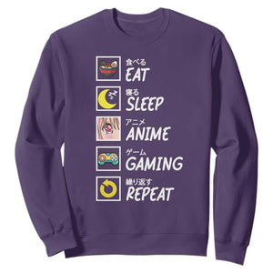 Eat Sleep Anime Gaming Repeat Sweatshirt Kawaii Otaku Gamer Manga Ramen Lover TS02 Purple Print Your Wear