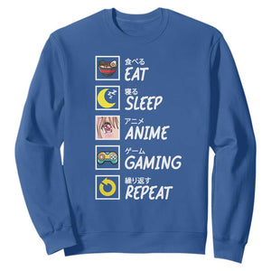 Eat Sleep Anime Gaming Repeat Sweatshirt Kawaii Otaku Gamer Manga Ramen Lover TS02 Royal Blue Print Your Wear