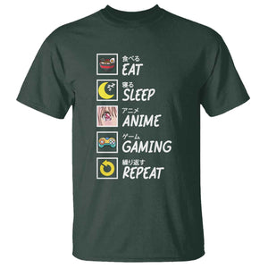 Eat Sleep Anime Gaming Repeat T Shirt Kawaii Otaku Gamer Manga Ramen Lover TS02 Dark Forest Green Print Your Wear