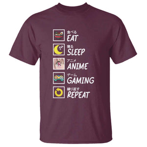 Eat Sleep Anime Gaming Repeat T Shirt Kawaii Otaku Gamer Manga Ramen Lover TS02 Maroon Print Your Wear
