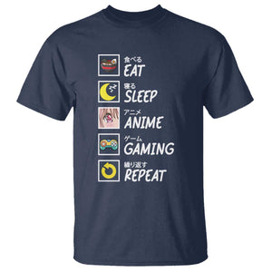 Eat Sleep Anime Gaming Repeat T Shirt Kawaii Otaku Gamer Manga Ramen Lover TS02 Navy Print Your Wear