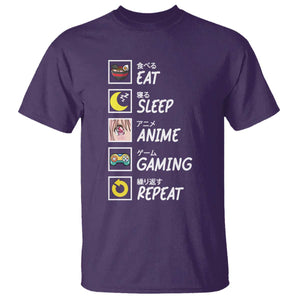 Eat Sleep Anime Gaming Repeat T Shirt Kawaii Otaku Gamer Manga Ramen Lover TS02 Purple Print Your Wear