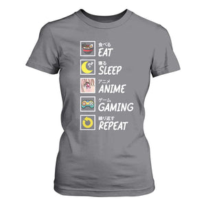 Eat Sleep Anime Gaming Repeat T Shirt For Women Kawaii Otaku Gamer Manga Ramen Lover TS02 Charcoal Print Your Wear
