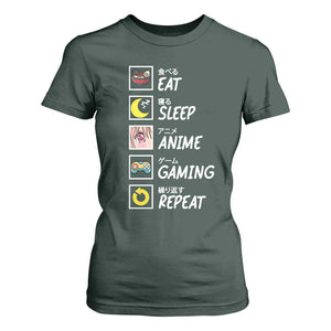 Eat Sleep Anime Gaming Repeat T Shirt For Women Kawaii Otaku Gamer Manga Ramen Lover TS02 Dark Forest Green Print Your Wear