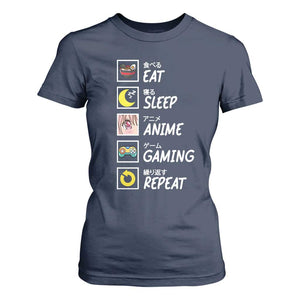 Eat Sleep Anime Gaming Repeat T Shirt For Women Kawaii Otaku Gamer Manga Ramen Lover TS02 Navy Print Your Wear