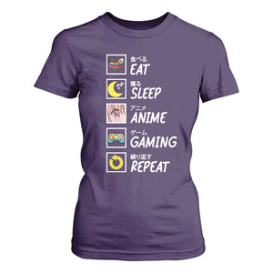Eat Sleep Anime Gaming Repeat T Shirt For Women Kawaii Otaku Gamer Manga Ramen Lover TS02 Purple Print Your Wear