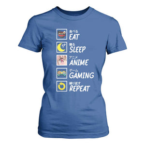 Eat Sleep Anime Gaming Repeat T Shirt For Women Kawaii Otaku Gamer Manga Ramen Lover TS02 Royal Blue Print Your Wear