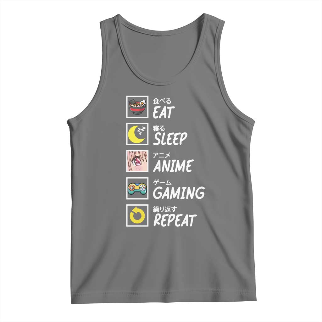 Eat Sleep Anime Gaming Repeat Tank Top Kawaii Otaku Gamer Manga Ramen Lover TS02 Black Heather Print Your Wear