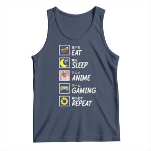 Eat Sleep Anime Gaming Repeat Tank Top Kawaii Otaku Gamer Manga Ramen Lover TS02 Navy Print Your Wear