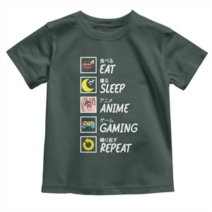 Eat Sleep Anime Gaming Repeat Toddler T Shirt Kawaii Otaku Gamer Manga Ramen Lover TS02 Dark Forest Green Print Your Wear