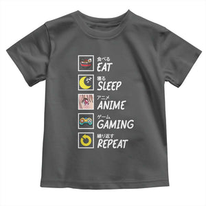 Eat Sleep Anime Gaming Repeat Toddler T Shirt Kawaii Otaku Gamer Manga Ramen Lover TS02 Dark Heather Print Your Wear