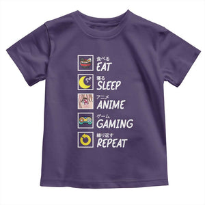 Eat Sleep Anime Gaming Repeat Toddler T Shirt Kawaii Otaku Gamer Manga Ramen Lover TS02 Purple Print Your Wear