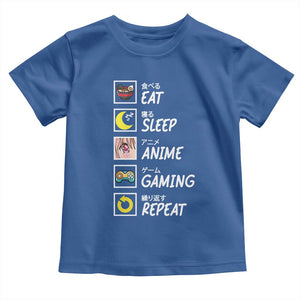 Eat Sleep Anime Gaming Repeat Toddler T Shirt Kawaii Otaku Gamer Manga Ramen Lover TS02 Royal Blue Print Your Wear