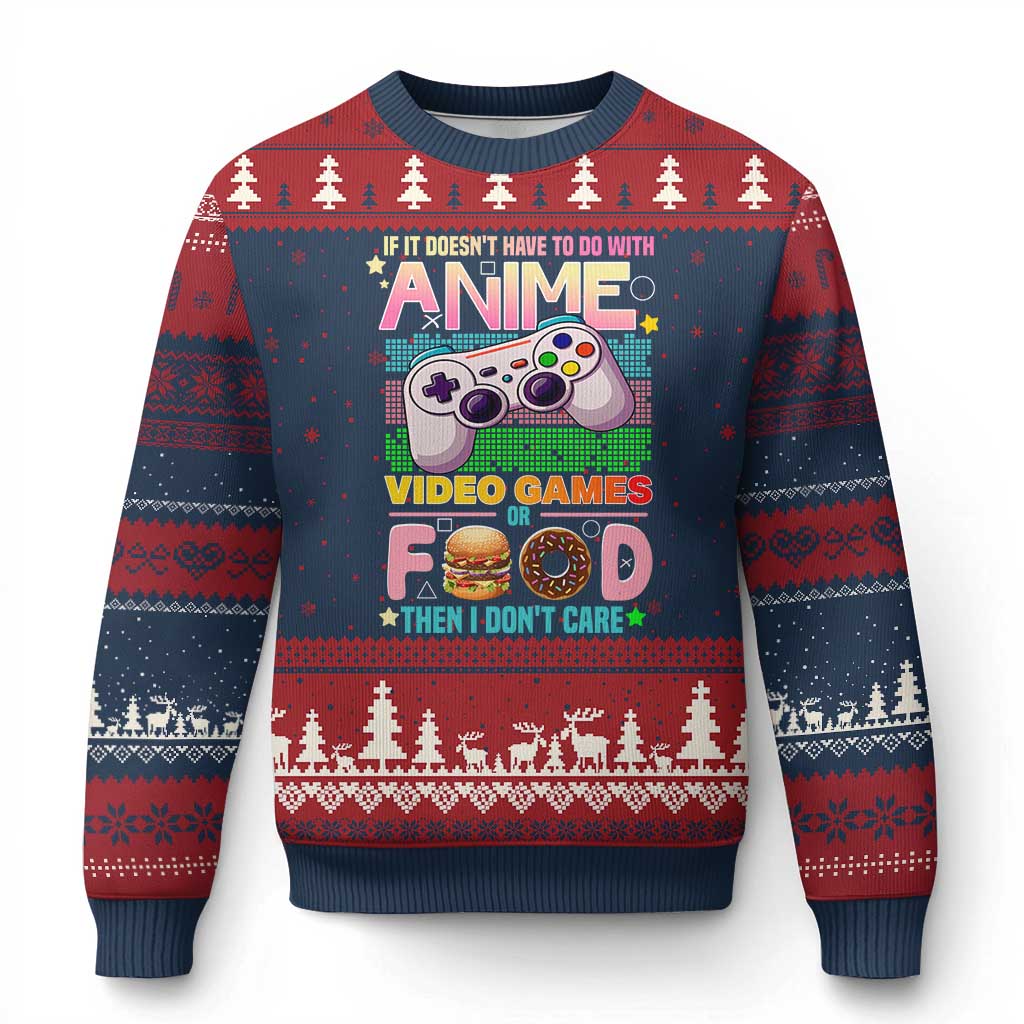Anime Video Games Food Ugly Christmas Sweater Japan Kawaii Gamer Otaku Aesthetic TS02 Navy Red Print Your Wear