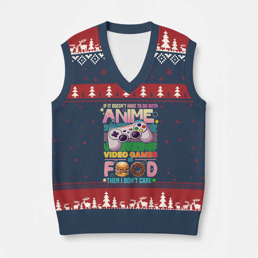 Anime Video Games Food V-Neck Knit Sweater Vest Japan Kawaii Gamer Otaku Aesthetic TS02 Navy Red Print Your Wear