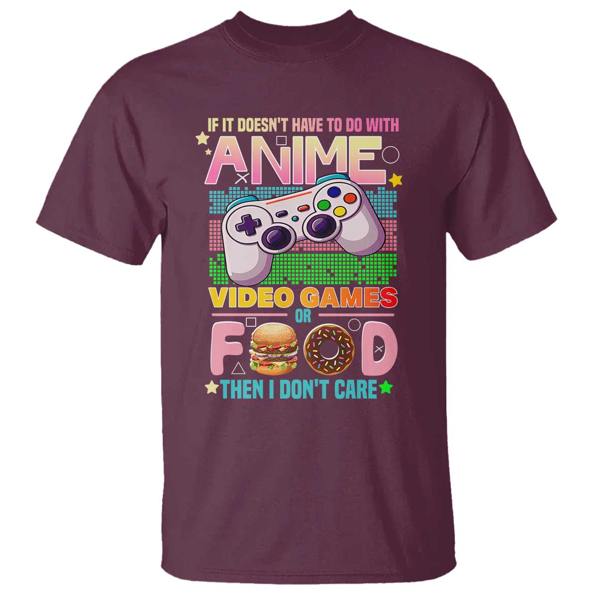 Anime Video Games Food T Shirt Japan Kawaii Gamer Otaku Aesthetic TS02 Maroon Print Your Wear