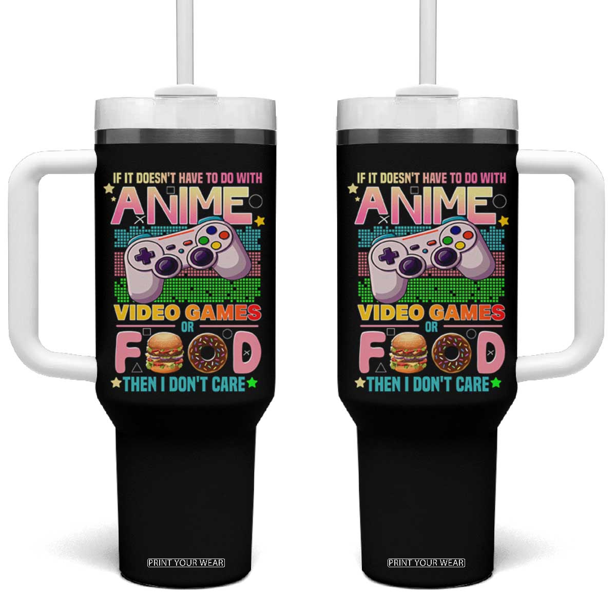 Anime Video Games Food Tumbler With Handle Japan Kawaii Gamer Otaku Aesthetic TS02 One Size: 40 oz Black Print Your Wear