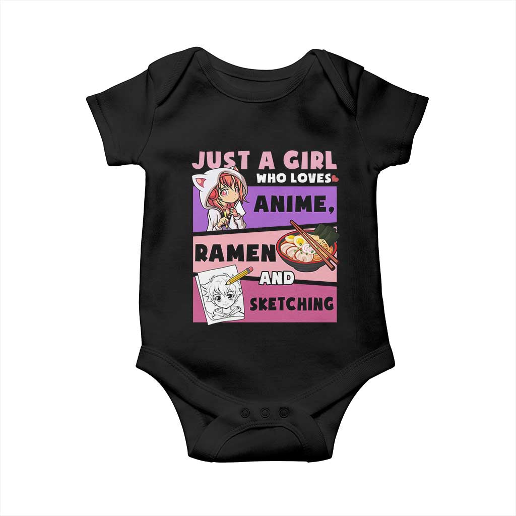 Just A Girl Who Loves Anime Ramen And Sketching Baby Onesie Cute Japan Kawaii Otaku Manga Lover TS02 Black Print Your Wear