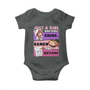 Just A Girl Who Loves Anime Ramen And Sketching Baby Onesie Cute Japan Kawaii Otaku Manga Lover TS02 Dark Heather Print Your Wear