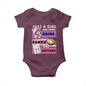 Just A Girl Who Loves Anime Ramen And Sketching Baby Onesie Cute Japan Kawaii Otaku Manga Lover TS02 Maroon Print Your Wear