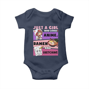 Just A Girl Who Loves Anime Ramen And Sketching Baby Onesie Cute Japan Kawaii Otaku Manga Lover TS02 Navy Print Your Wear