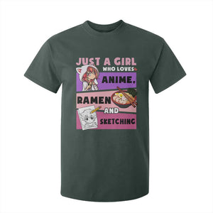 Just A Girl Who Loves Anime Ramen And Sketching T Shirt For Kid Cute Japan Kawaii Otaku Manga Lover TS02 Dark Forest Green Print Your Wear
