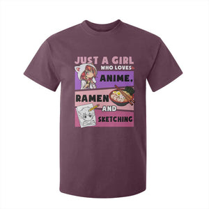 Just A Girl Who Loves Anime Ramen And Sketching T Shirt For Kid Cute Japan Kawaii Otaku Manga Lover TS02 Maroon Print Your Wear