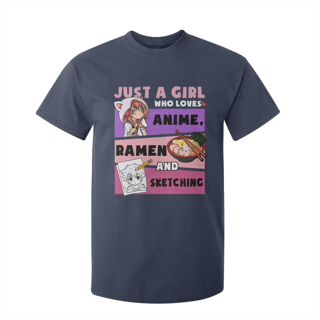 Just A Girl Who Loves Anime Ramen And Sketching T Shirt For Kid Cute Japan Kawaii Otaku Manga Lover TS02 Navy Print Your Wear
