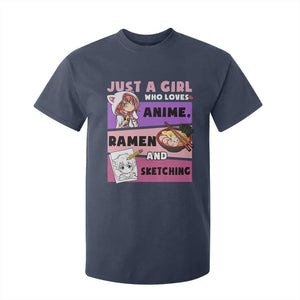 Just A Girl Who Loves Anime Ramen And Sketching T Shirt For Kid Cute Japan Kawaii Otaku Manga Lover TS02 Navy Print Your Wear
