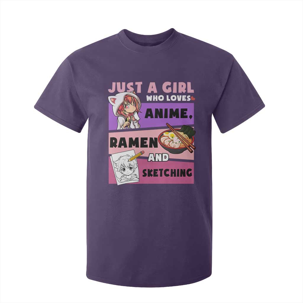 Just A Girl Who Loves Anime Ramen And Sketching T Shirt For Kid Cute Japan Kawaii Otaku Manga Lover TS02 Purple Print Your Wear