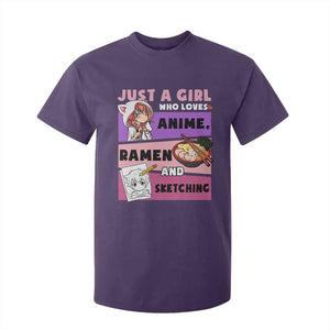Just A Girl Who Loves Anime Ramen And Sketching T Shirt For Kid Cute Japan Kawaii Otaku Manga Lover TS02 Purple Print Your Wear