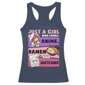 Just A Girl Who Loves Anime Ramen And Sketching Racerback Tank Top Cute Japan Kawaii Otaku Manga Lover TS02 Navy Print Your Wear