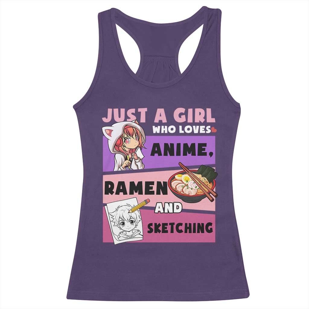 Just A Girl Who Loves Anime Ramen And Sketching Racerback Tank Top Cute Japan Kawaii Otaku Manga Lover TS02 Purple Print Your Wear