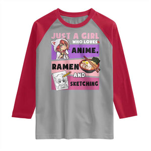Just A Girl Who Loves Anime Ramen And Sketching Raglan Shirt Cute Japan Kawaii Otaku Manga Lover TS02 Sport Gray Red Print Your Wear