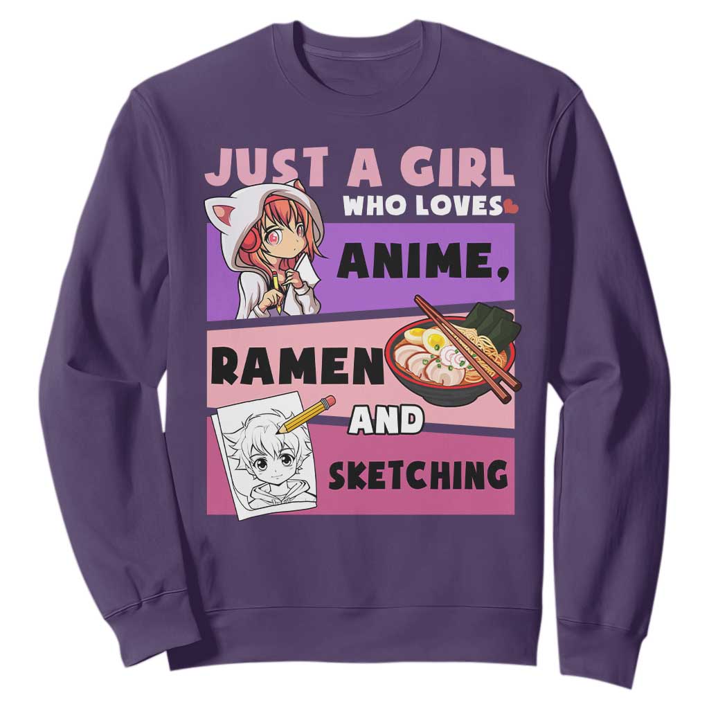Just A Girl Who Loves Anime Ramen And Sketching Sweatshirt Cute Japan Kawaii Otaku Manga Lover TS02 Purple Print Your Wear