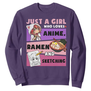 Just A Girl Who Loves Anime Ramen And Sketching Sweatshirt Cute Japan Kawaii Otaku Manga Lover TS02 Purple Print Your Wear