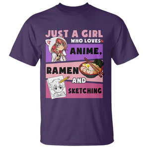 Just A Girl Who Loves Anime Ramen And Sketching T Shirt Cute Japan Kawaii Otaku Manga Lover TS02 Purple Print Your Wear