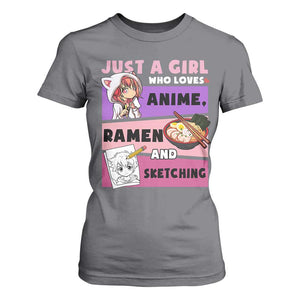 Just A Girl Who Loves Anime Ramen And Sketching T Shirt For Women Cute Japan Kawaii Otaku Manga Lover TS02 Charcoal Print Your Wear