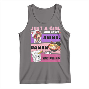 Just A Girl Who Loves Anime Ramen And Sketching Tank Top Cute Japan Kawaii Otaku Manga Lover TS02 Deep Heather Print Your Wear