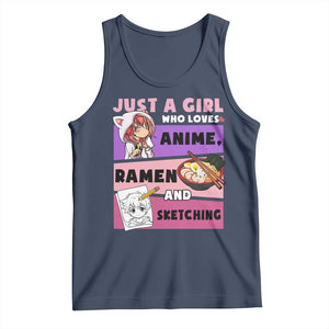 Just A Girl Who Loves Anime Ramen And Sketching Tank Top Cute Japan Kawaii Otaku Manga Lover TS02 Navy Print Your Wear