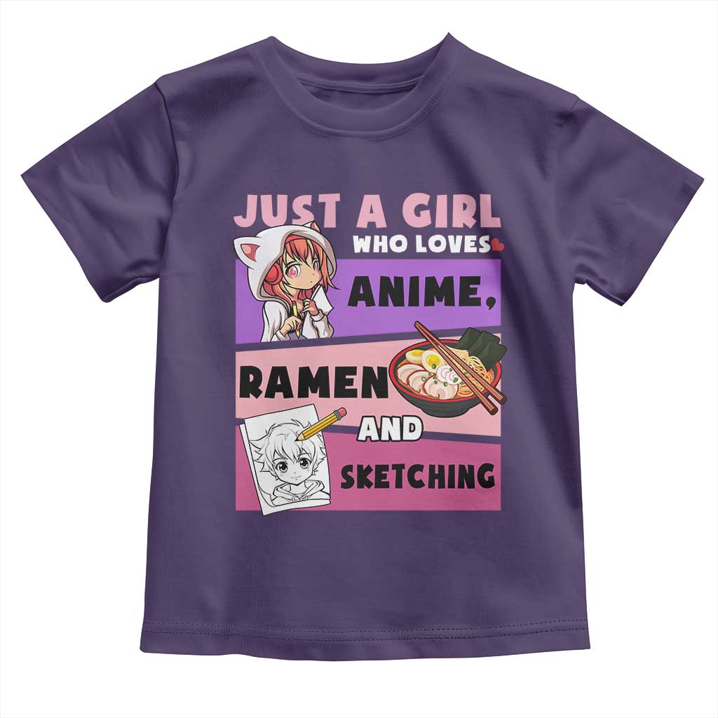 Just A Girl Who Loves Anime Ramen And Sketching Toddler T Shirt Cute Japan Kawaii Otaku Manga Lover TS02 Purple Print Your Wear