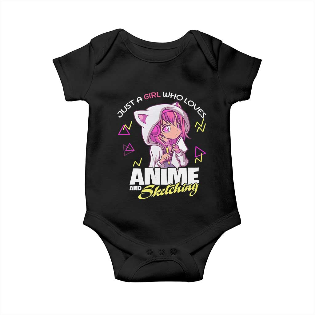 Just A Girl Who Loves Anime and Sketching Baby Onesie Japan Kawaii Otaku Manga Lover TS02 Black Print Your Wear