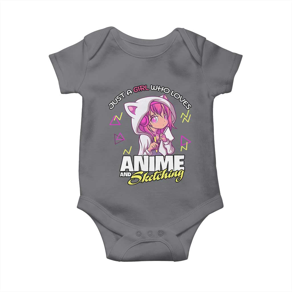 Just A Girl Who Loves Anime and Sketching Baby Onesie Japan Kawaii Otaku Manga Lover TS02 Charcoal Print Your Wear