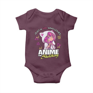 Just A Girl Who Loves Anime and Sketching Baby Onesie Japan Kawaii Otaku Manga Lover TS02 Maroon Print Your Wear