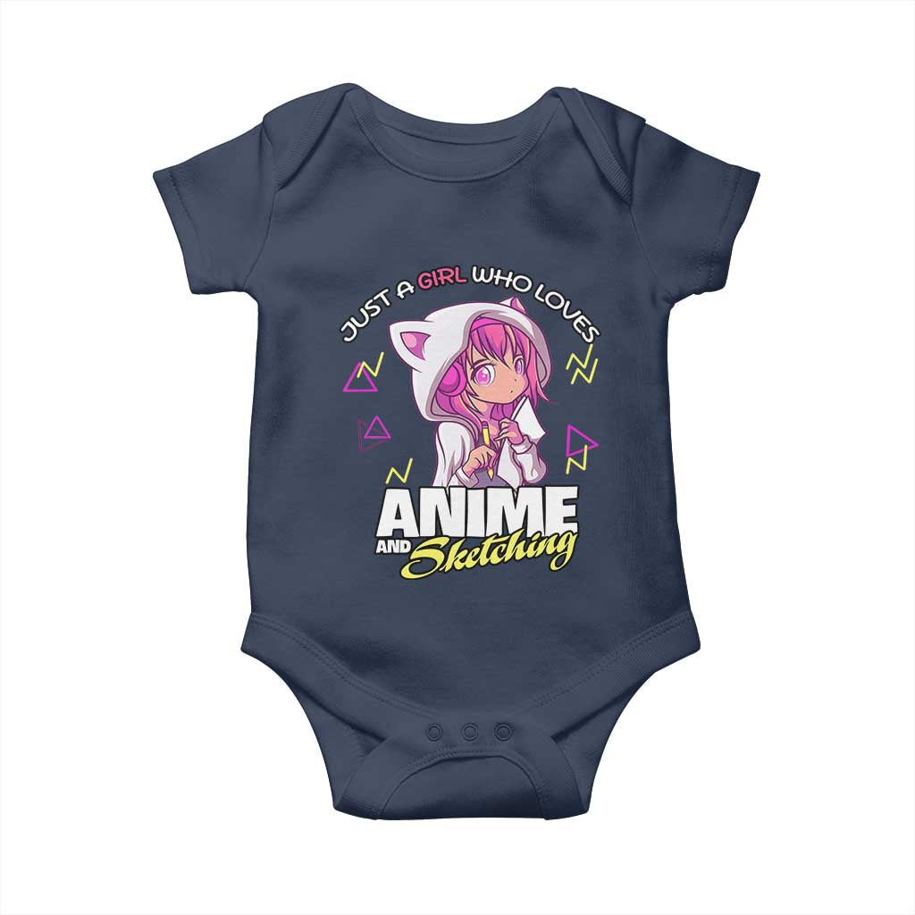 Just A Girl Who Loves Anime and Sketching Baby Onesie Japan Kawaii Otaku Manga Lover TS02 Navy Print Your Wear
